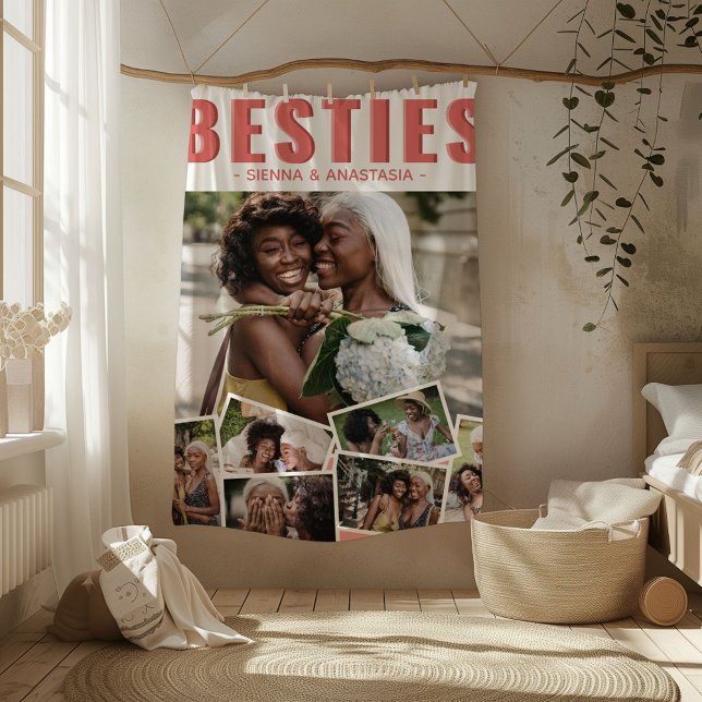 Modern Bestie Foto Collage | Vänner Fleecefilt (Skapare uppladdad)