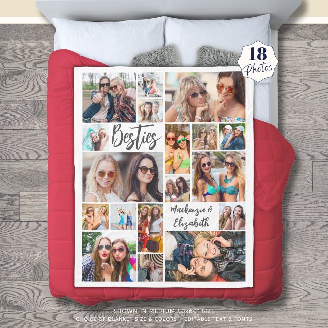 Modern Besties 18 Photo Collage-skript Fleecefilt (Skapare uppladdad)