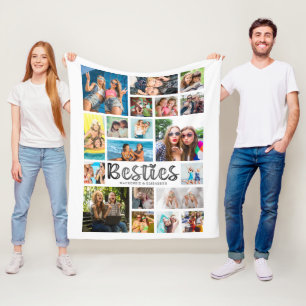 Modern BESTIES 19 Photo Collage White Grått Fleecefilt