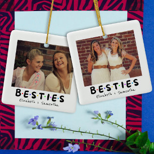 Modern Besties Bästa Vänner BFF Selfie Foto Julgransprydnad Keramik