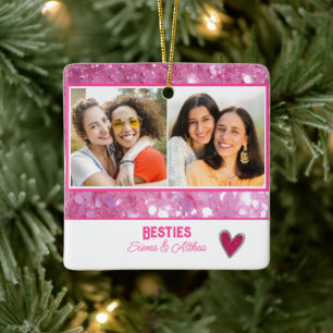 Modern Besties Best Friend Rosa Glitter 2-foto Julgransprydnad Keramik