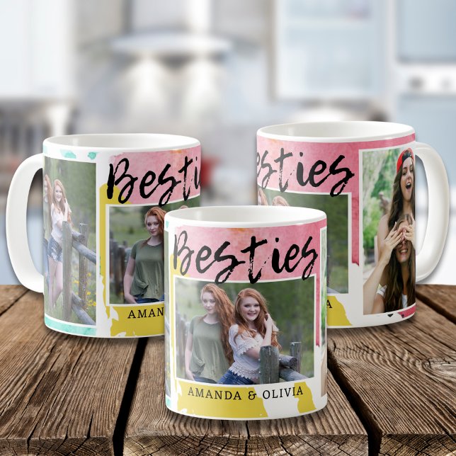 Modern Besties Best Friends Namn 3 Photo Collage Kaffemugg (Skapare uppladdad)