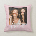 Modern Besties-fotofoto, bästa vänner rosa Kudde<br><div class="desc">Presentera idéer för din bästa vän. anpassningsbarnas foto på en svart prickad kudde med egna namn.</div>