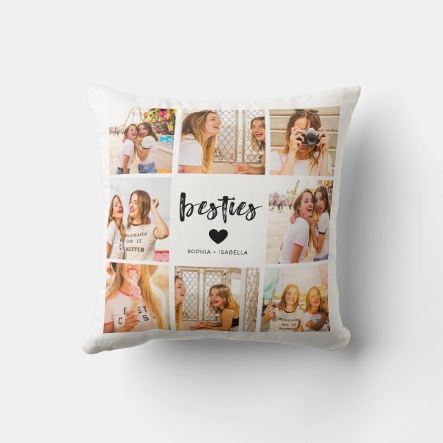 Modern Besties Name Photo Collage BFF Kudde (Baksida)