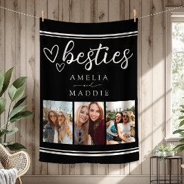 Modern Besties Photo Collage Black and White Fleecefilt