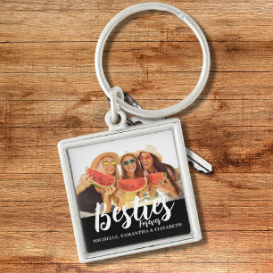 Modern Besties Photo Fyrkantig Silverfärgad Nyckelring