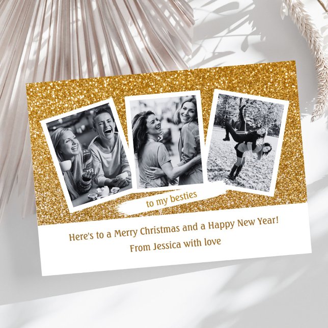 Modern Besties Photo Template Guld God jul Julkort (Skapare uppladdad)