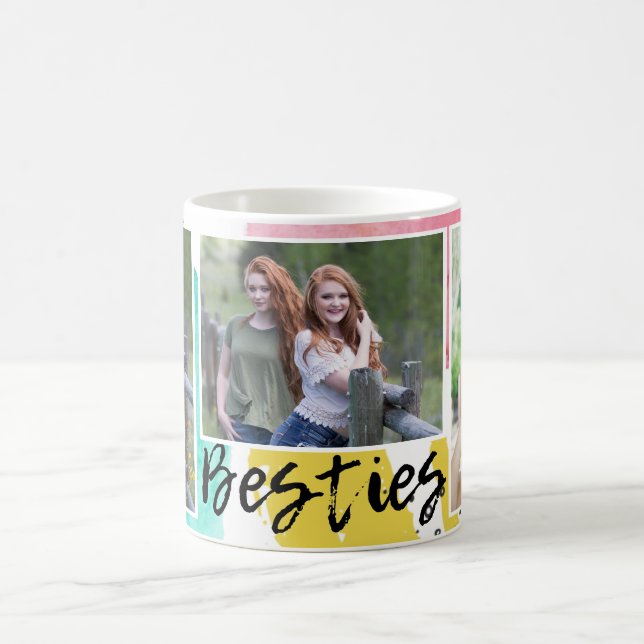 Modern Besties Typography 3 Photo Collage Kaffemugg (Center)