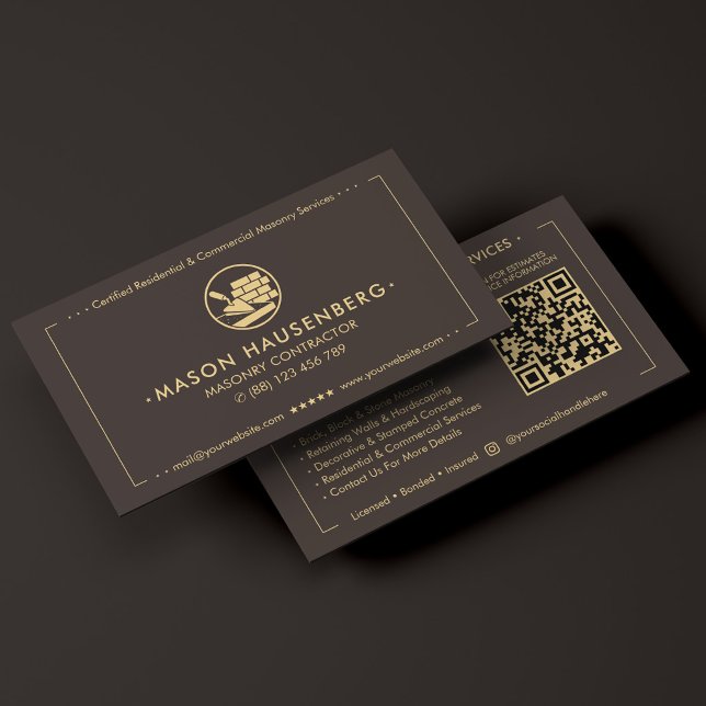 Modern betong murkontraktör Espresso  Visitkort (Modern Concrete Masonry Contractor Espresso Business Card
)