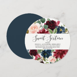 Modern Beval Red Flowers Elegant Sweet 16 Inbjudningar