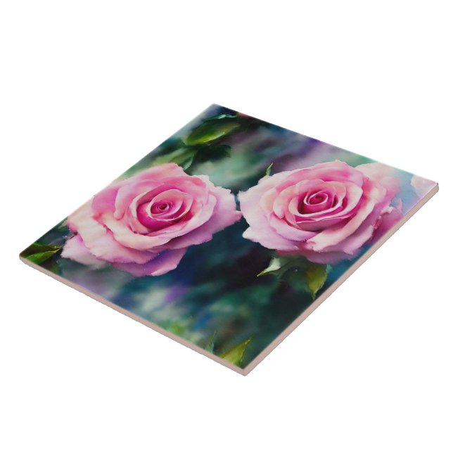 Modern Beval Watercolor Rosa ros Collection Kakelplatta (Sidan)