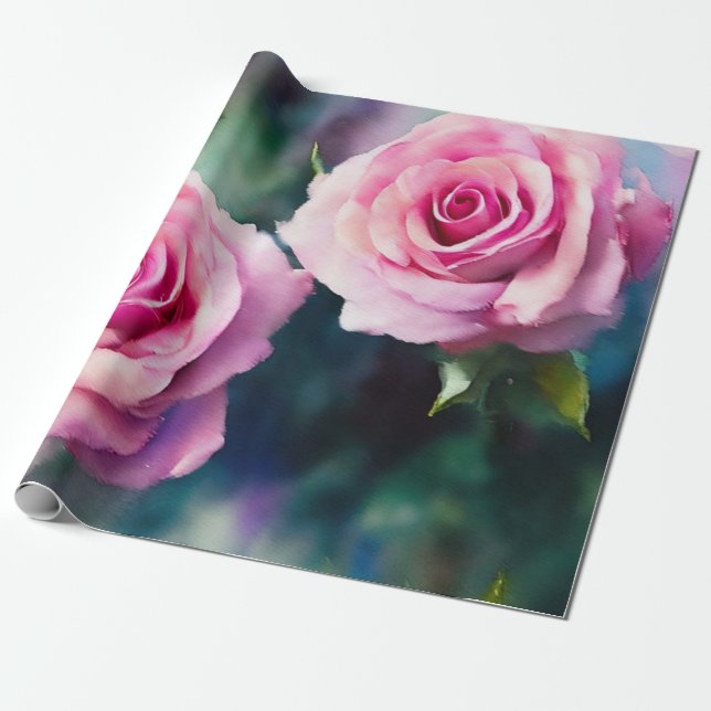 Modern Beval Watercolor Rosa ros Collection Presentpapper (Utrullad)