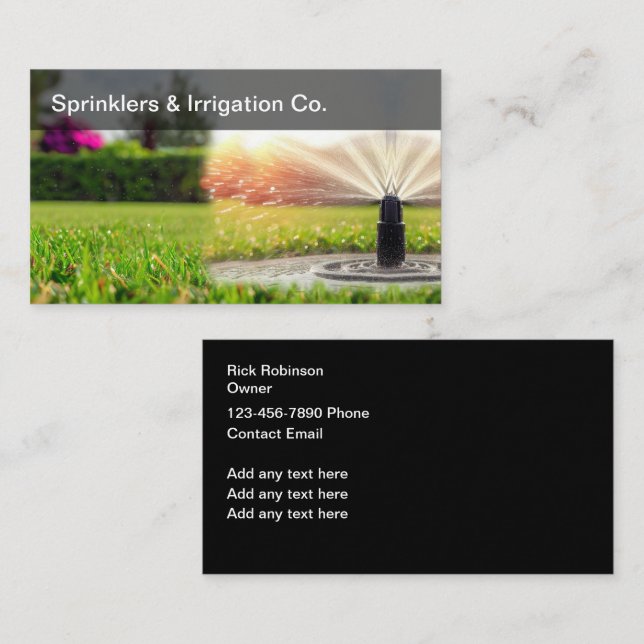 Modern bevattning av gräsmattor och sprinklers visitkort (Fram/baksida)
