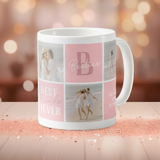Modern BFF Bästa Vänner Foto Collage Rosa Kaffemugg (Skapare uppladdad)