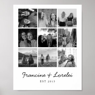 Modern BFF Best Friends Photo Collage Black White Poster