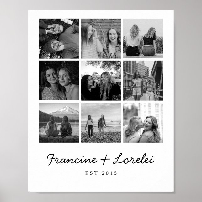 Modern BFF Best Friends Photo Collage Black White Poster (Framsidan)