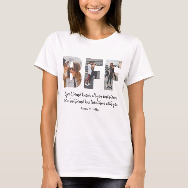 Modern BFF-Chic för fotokollage Vänskap Besties T Shirt (Framsida)