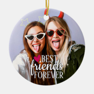 Modern BFF-foto, bästa vänner för alltid, trendig Julgransprydnad Keramik