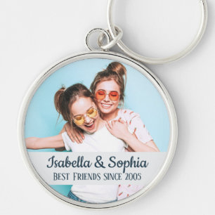 Modern BFF-foto, bästa vänner namn Rund Silverfärgad Nyckelring