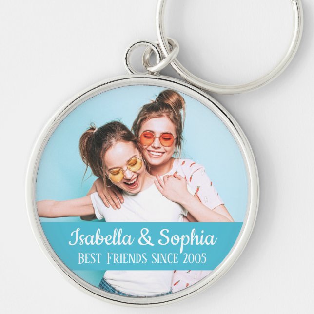 Modern BFF-foto, bästa vänner namn Rund Silverfärgad Nyckelring (Framsidan)