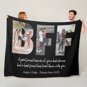 Modern BFF Photo Collage Best Friend Besties Black Fleecefilt