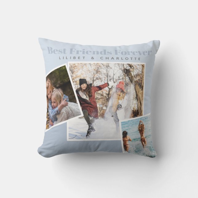 Modern BFF PHOTO COLLAGE Gift Personlig BLUE Kudde (Framsida)