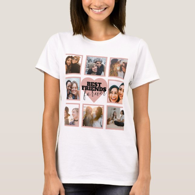 Modern BFF Photo Collage Ro Guld Heart T Shirt (Framsida)
