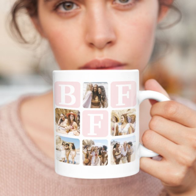 Modern BFF-Rosa för multifoto Grid Kaffemugg (Skapare uppladdad)