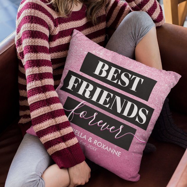 Modern BFF Rosa Glitter Best Friend Besties Kudde (Skapare uppladdad)