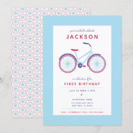 Modern Bicycle Blue och Red Birthday Inbjudningar