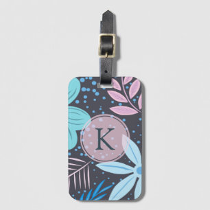 Modern Big Blue Flower Mönster Rosa Monogram Bagagebricka