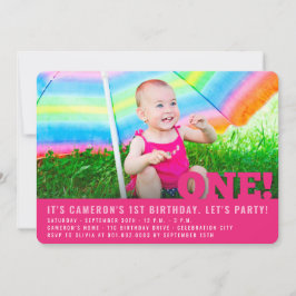 Modern Big ONE Flicka Första Födelsedagsfesten Inbjudningar