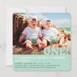 Modern Big ONE Roligt Baby Twillingars Photo First Inbjudningar