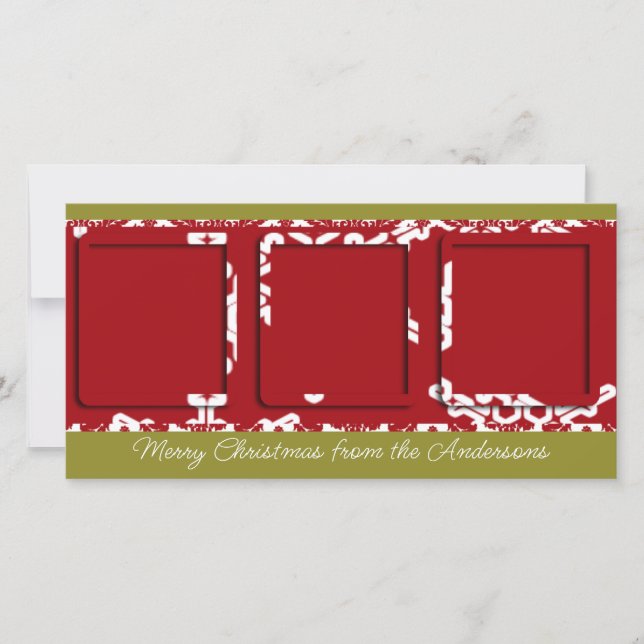 Modern Big Snowflake Ram Helgdag Family Photo Julkort (Framsida)