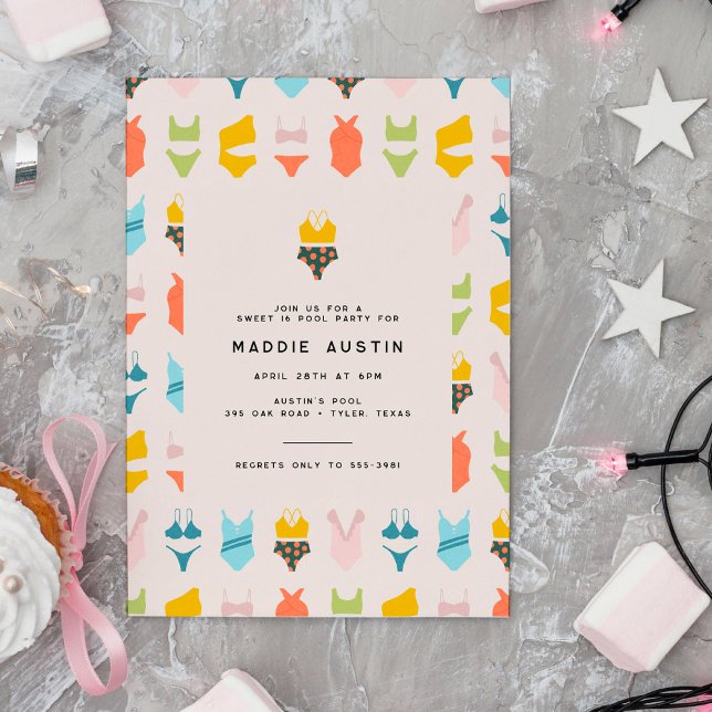 Modern Bikini Tonåring Tween Birthday Bassäng Part Inbjudningar (Skapare uppladdad)