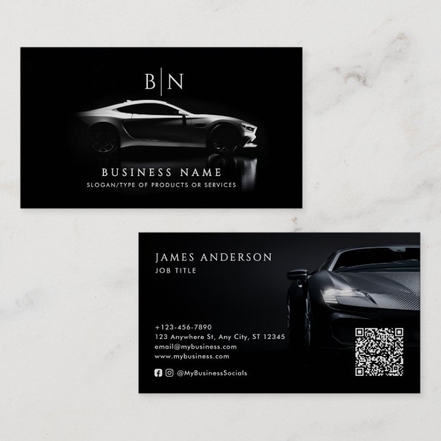 Modern bil/auto monogram QR-kod & sociala medier Visitkort (Fram/baksida)