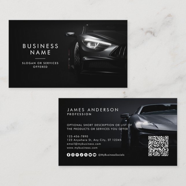 Modern bil/auto QR-kod utan logotyp och sociala me Visitkort (Fram/baksida)