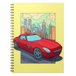 Modern bil i staden anteckningsbok