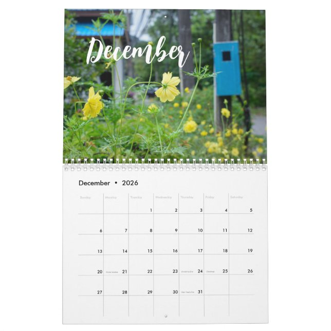 Modern bildkalender för blommor/anpassningsbar kalender (Dec 2026)