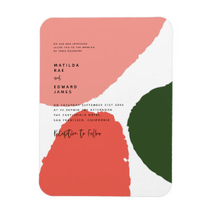Modern bildrött abstrakt, rosa + grönt meddelande magnet
