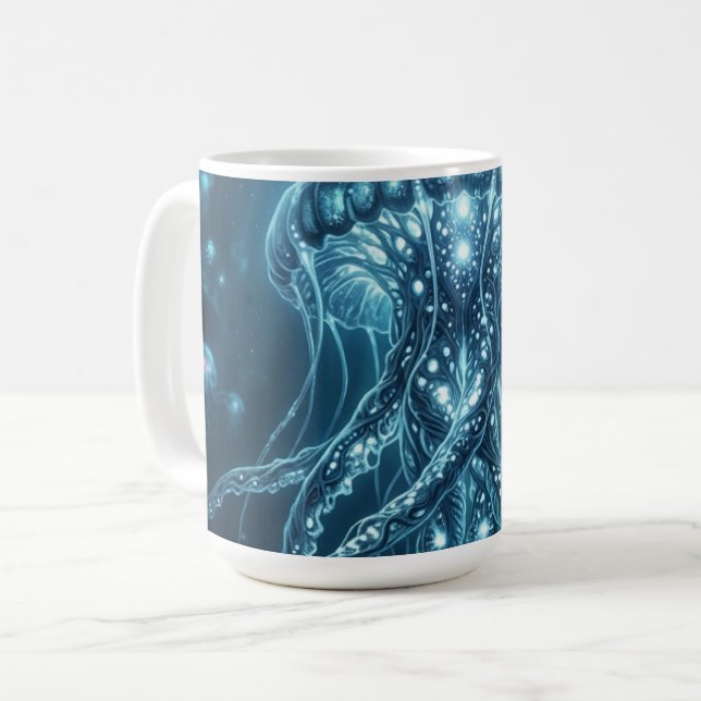 "Modern Bioluminescerande Manet Djuphavsvägg Ur Kaffemugg (Framsida vänster)