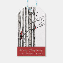 Modern Birch Träd och Red Cardinal Birds Gift Märk