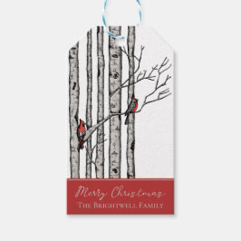 Modern Birch Träd och Red Cardinal Birds Gift Märk Presentetikett