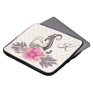 Modern Bird and Flora Dotty Monogrammed Laptop Fodral