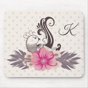 Modern Bird and Flora Dotty Monogrammed Musmatta