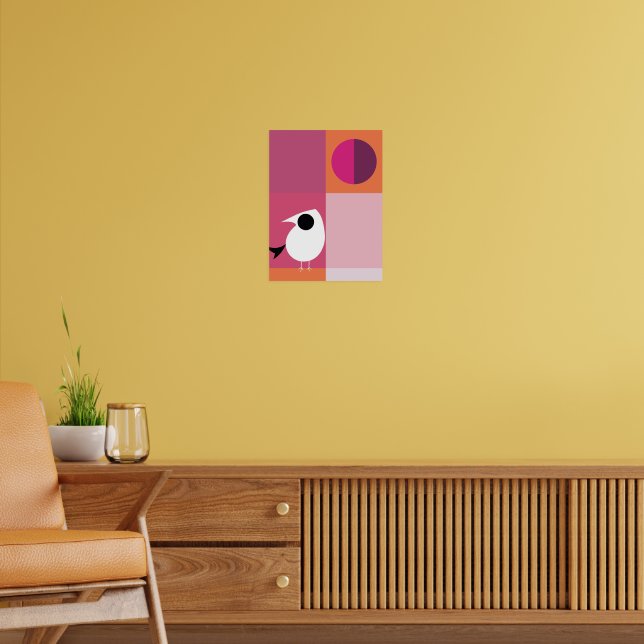 Modern Bird Färg Block Rosa Orange Poster (Vardagsrum 2)