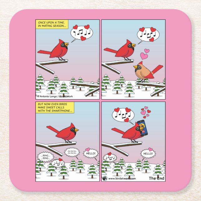 Modern Bird Mating Calls Comic Underlägg Papper Kvadrat (Framsidan)