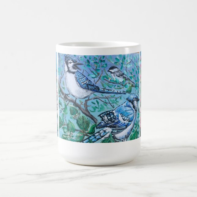 Modern Bird Watching Blue Jay gult Finch Magisk Mugg (Center)