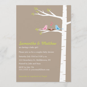 Modern Birds Par Baby Shower-flicka Inbjudningar