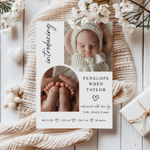 Modern Birth Birth Announcement Photo Collage Card Inbjudningar